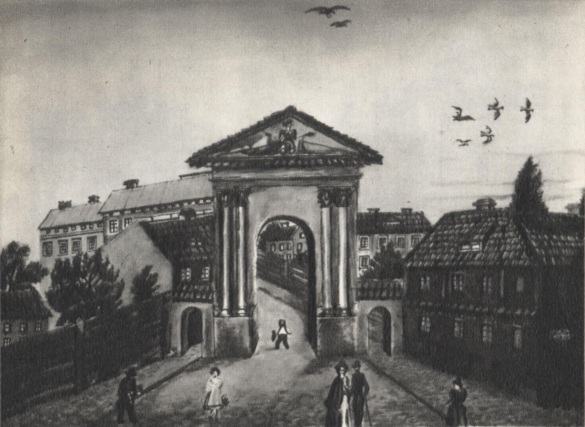 (1795-1805) Brama Wroniecka, w głębi perspektywa zabudowy ul. Wronieckiej
