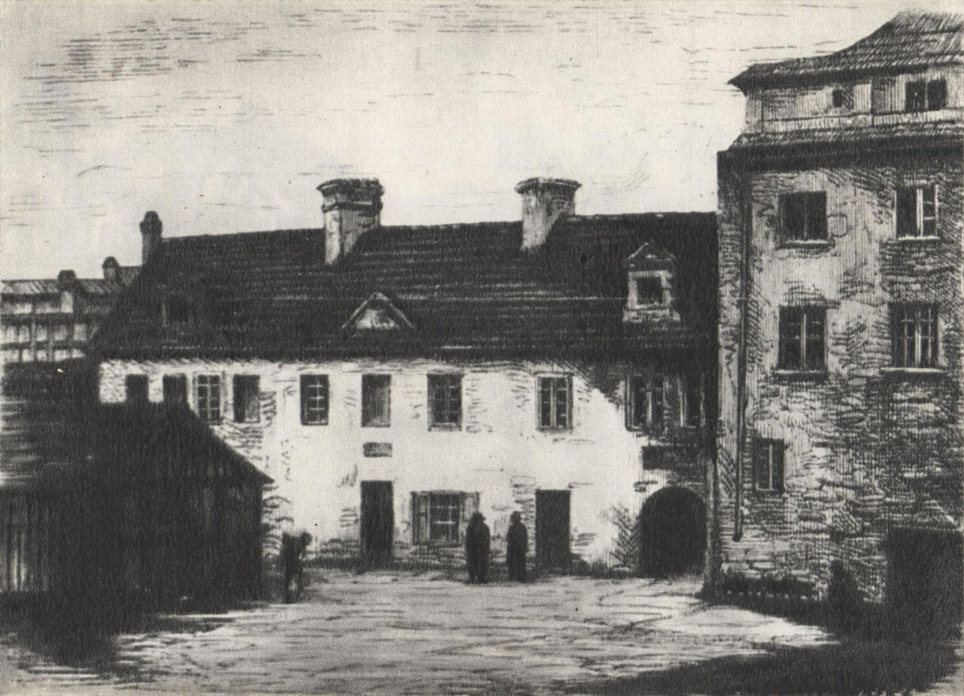 (1866-1876) Nowy Rynek (pl. Kolegiacki) z Ciemną Bramką i budynkiem szkoły św. Marii Magdaleny od północy