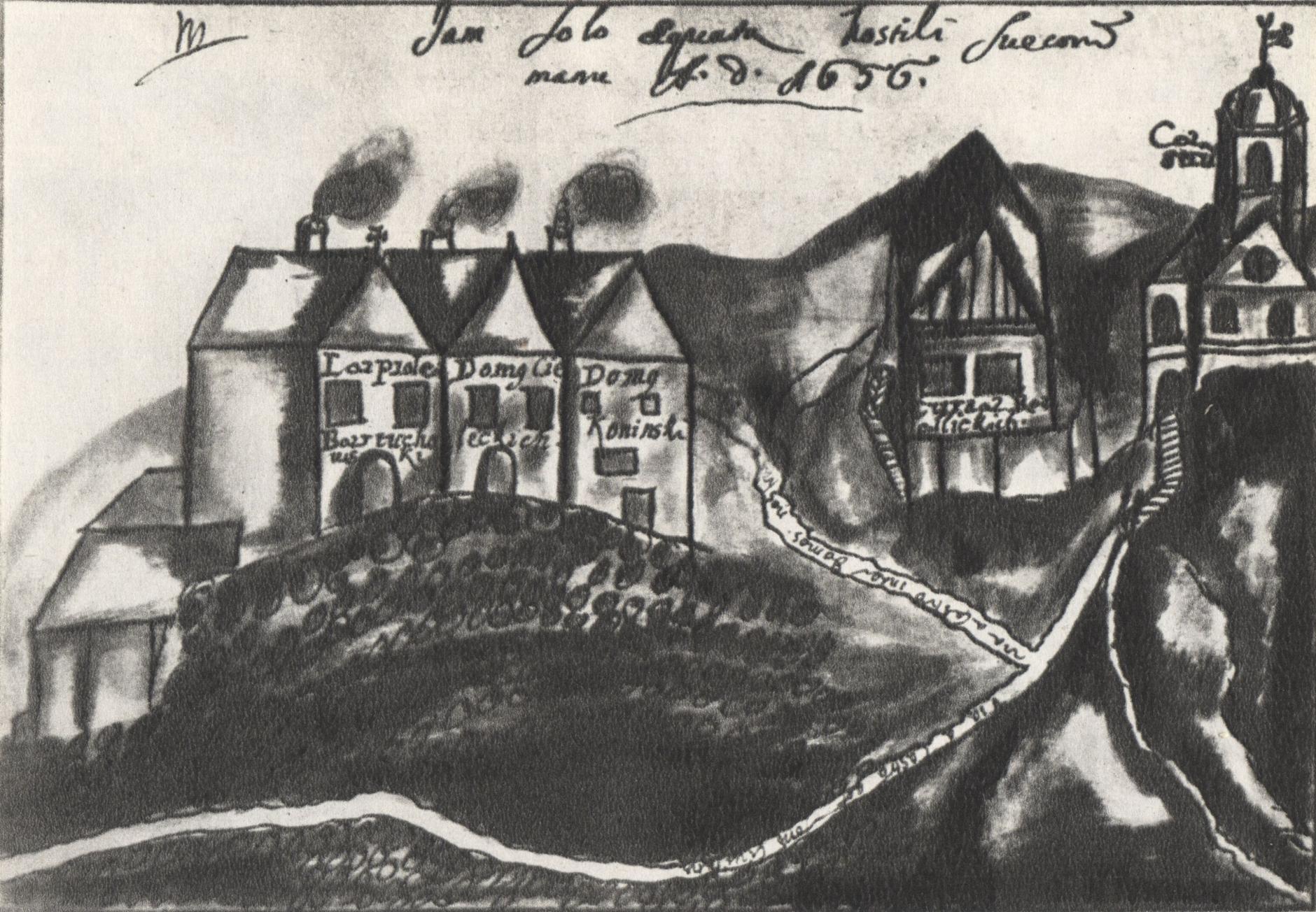(1641-1651) Zabudowania Podgórza i fragment zamku Przemysła od wschodu