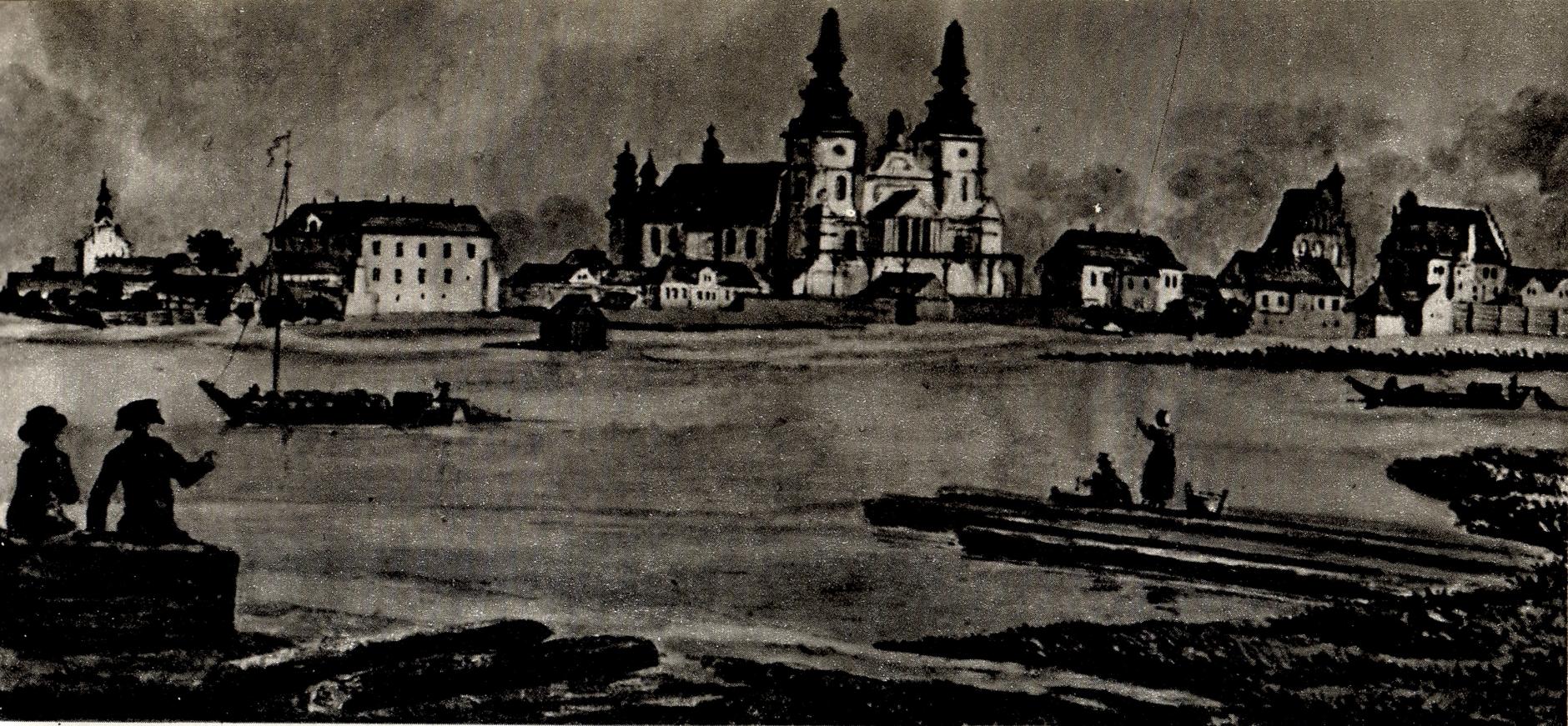 (1793-1803) Widok na Ostrów Tumski z lewego brzegu Warty.