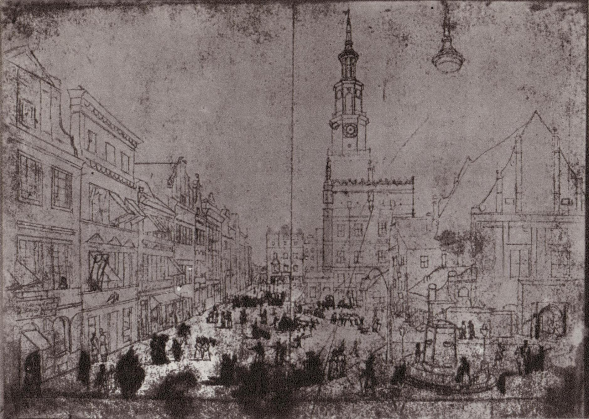 (1830-1838) Stary Rynek od zachodu z budynkiem Wagi i Ratuszem