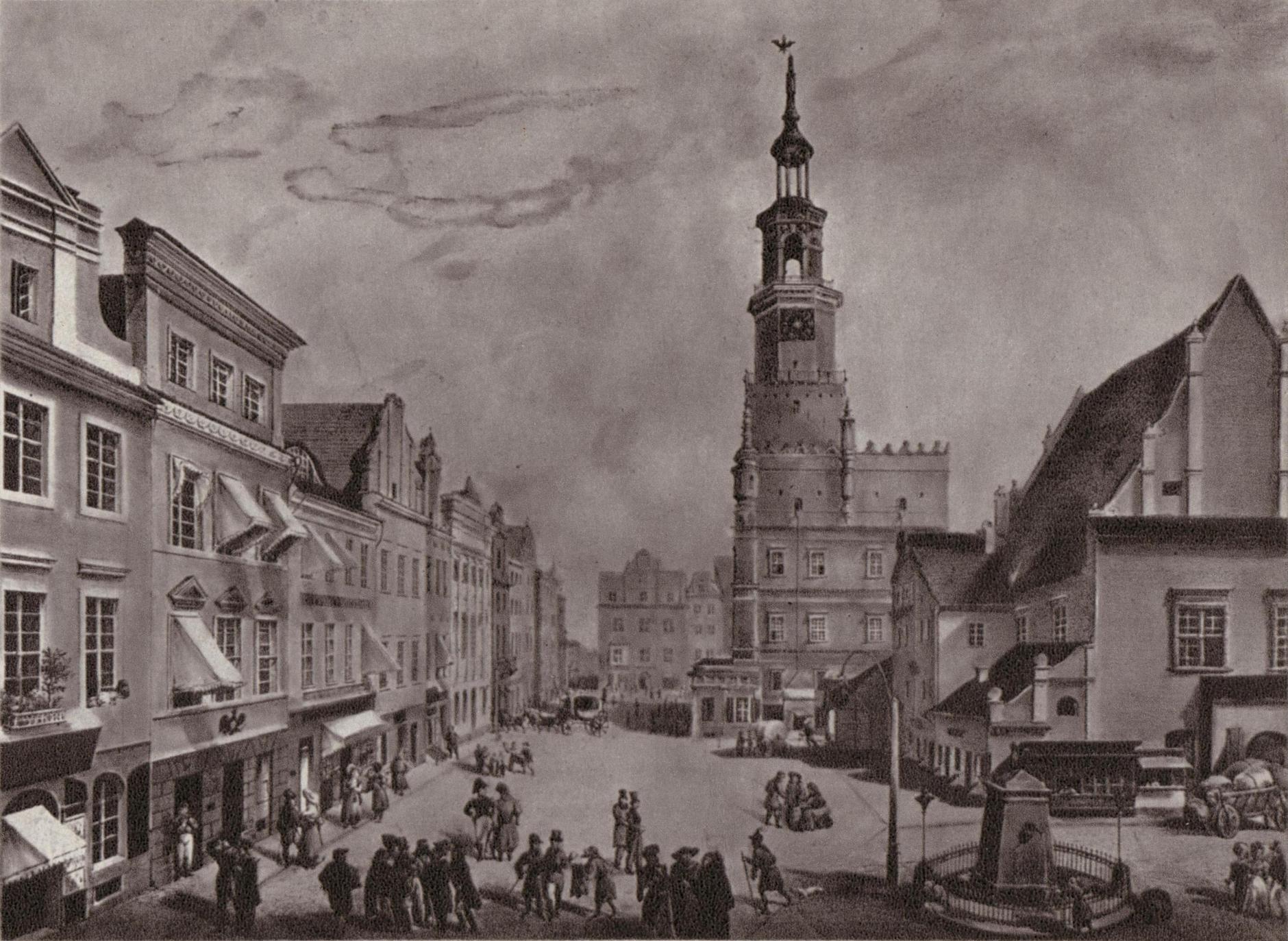 (1830-1838) Stary Rynek od zachodu z budynkiem Wagi i Ratuszem