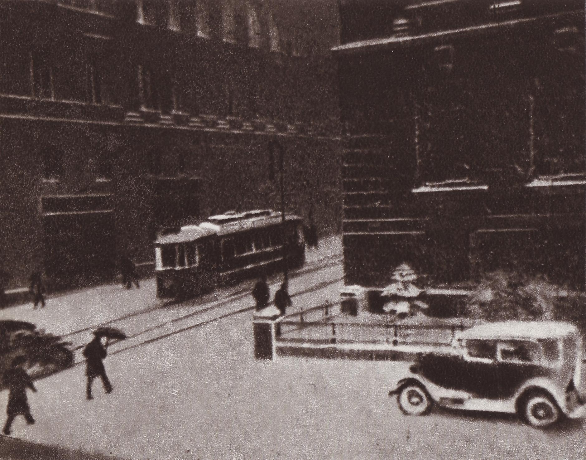 (1931) Ulica Nowa (Paderewskiego) podczas zawiei śnieżnej.