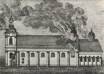 (1803) Kościół Dominikanów od południa w czasie pożaru.