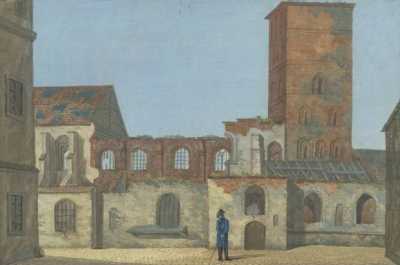 (1798) Ruiny kościoła farnego św. Marii Magdaleny. Wnętrze od strony ul. Wodnej.