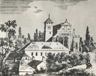 (1835) Kościół i klasztor Karmelitów Trzewiczkowych (Bożego Ciała) od zachodu.