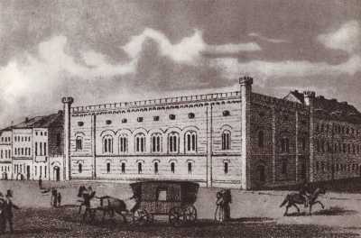 (1860-1870) Synagoga Tempel przy ul. Dominikańskiej, róg Szewskiej.