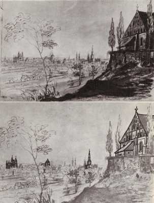 (1833) Widok Poznania ze Wzgórza św. Wojciecha: 1. katedra, 2. kościół św. Mikołaja na Zagórzu, 3. Ratusz, 4. kościół św. Wojciecha.